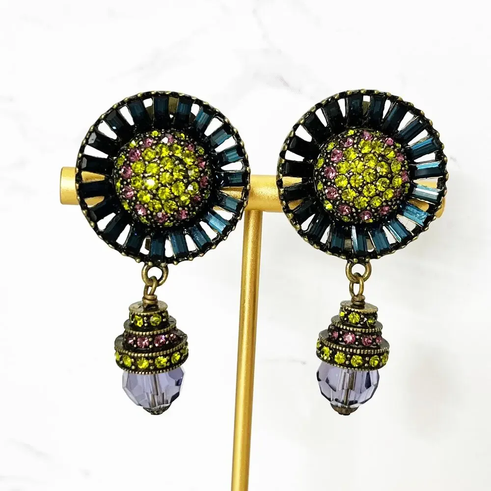 Heidi Daus Vintage Rare Art Deco Crystal Baguette Drop Earrings